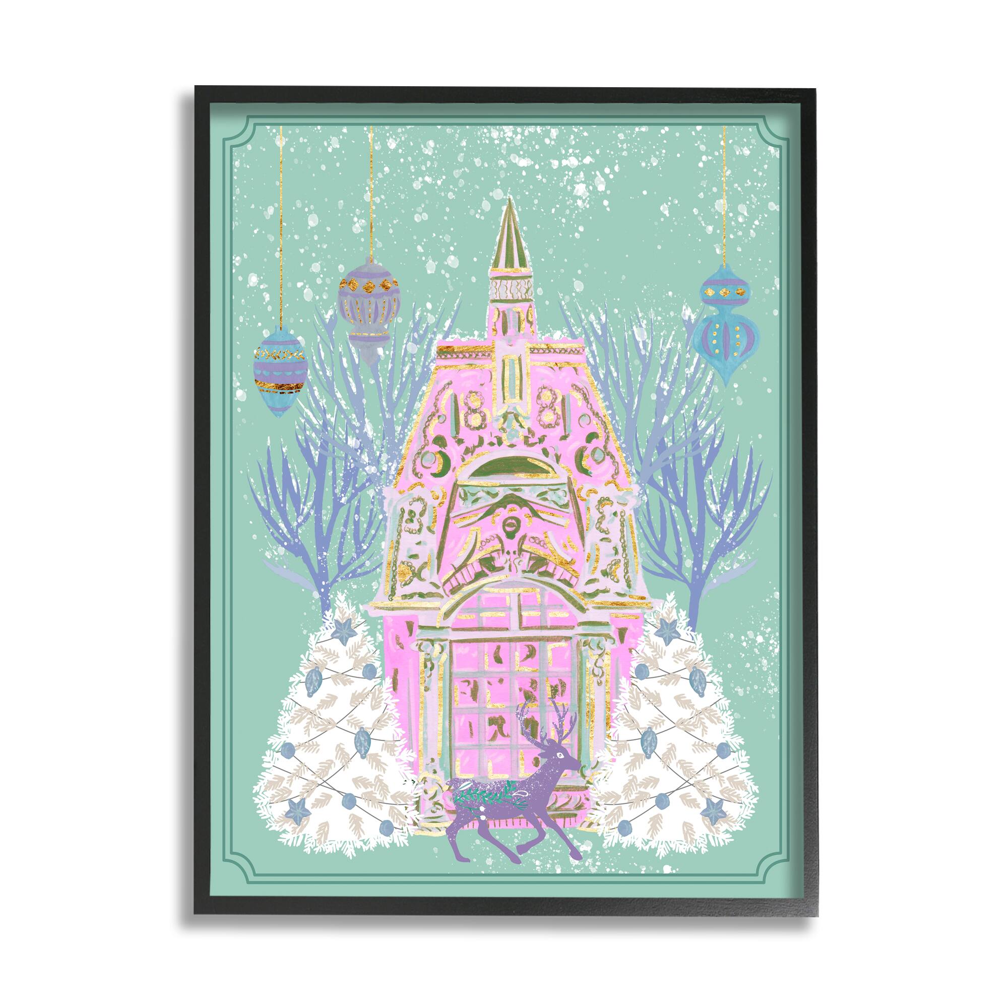 Stupell Industries Pastel Holiday Snowy Architecture Framed Giclee Art